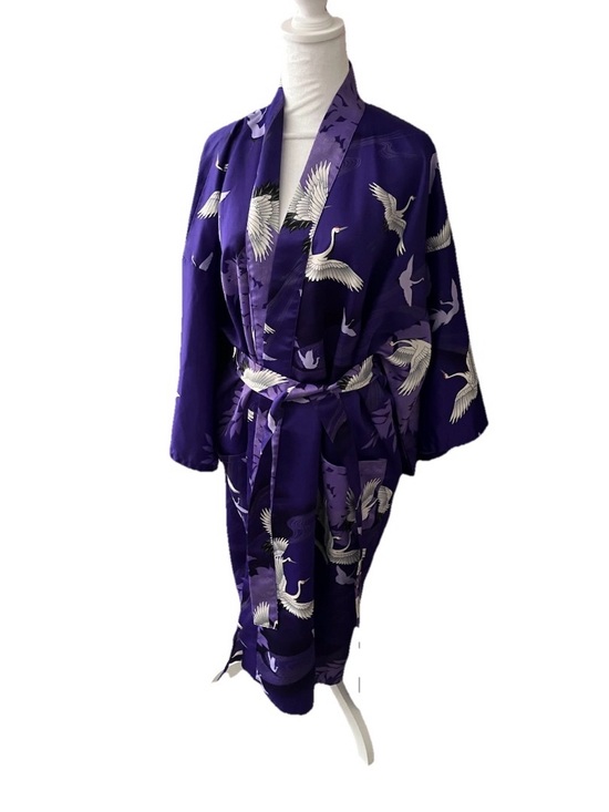 Other - Japanese White Crane Kimono Purple Robe Japan Vintage One Sz Textile Label Belt